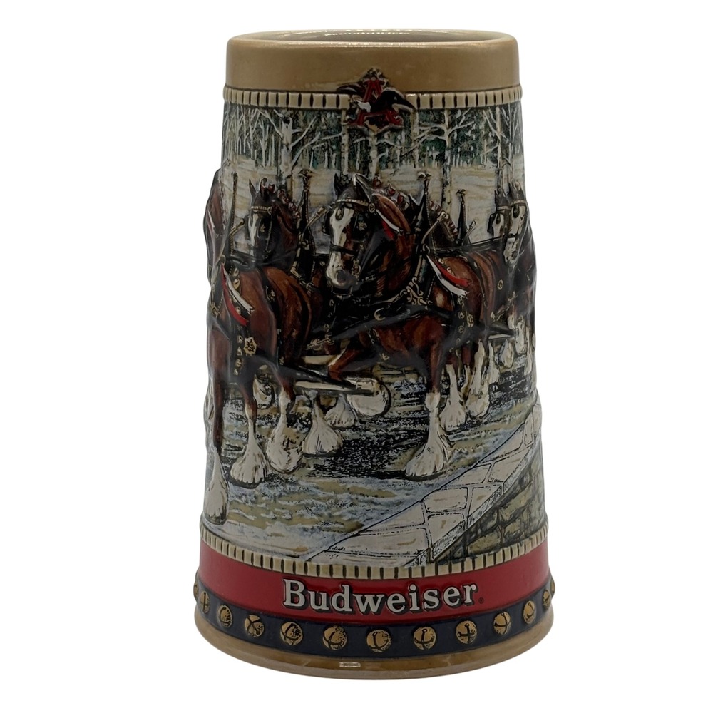 Vintage 1988 Budweiser Clydesdale Holiday Beer Stein Collector Series Brazil